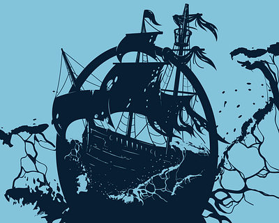 Ship Silhouette apparel design design flat illustration illustrator ship silhouette vector water waves