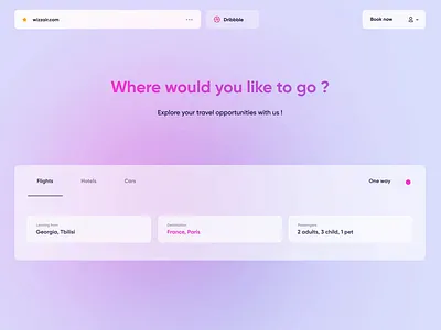 Wizzair webpage redesign and interaction animation(unofficial) after effect animation booking branding design fly interaction motion graphics pink ui plane prototype safari travel travel booking travel web design ui ux web wizzair zauri miminoshvili