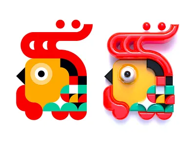 Rooster (flat + 3D) 2d bright cinema4d clean color colors design flat graphic design icon illustration illustrator pattern pattern design realistic render simple vector vector design