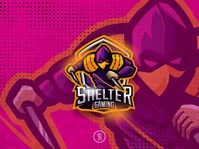 Shelter Ninja gaming logo art cartoon chatacter design dota2 esport game gaming illustration logo logodesign mascot ninja purple shelter sport team twitch vector youtube