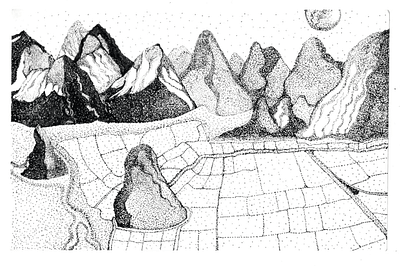 All is one, one is all : landscape of pebbles hand drawn handmade illustration people pointilism stipple stipple potrait vector
