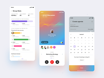 Meeting App agenda analytics calendar meeting schedule stats talktime video call
