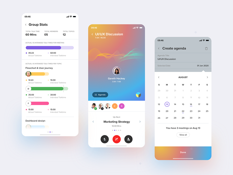 Meeting App agenda analytics calendar meeting schedule stats talktime video call