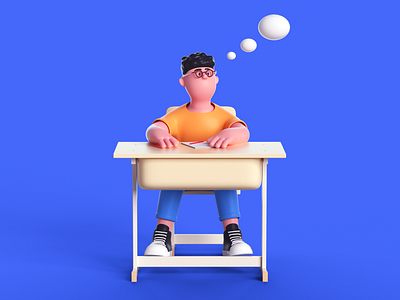 thinking 3d boy c4d design desk illustration render think thinking