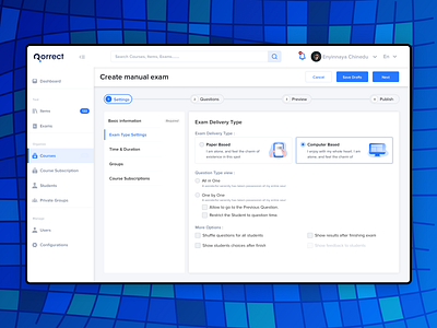 Exam Type Settings based computer correct correction course education exam experience grades information learning list management marking option paper system type ui ux