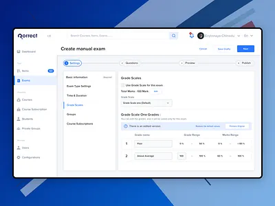 Exam Grading Setup 2d create dashboad design education exam experience grade information learning management scale settings setup ui uiux ux wizard