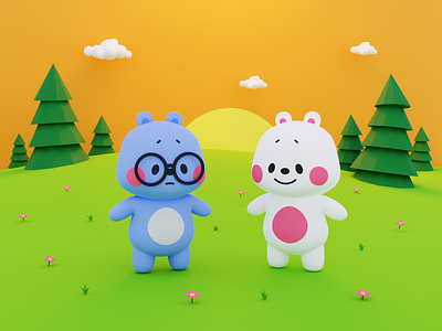 Winnie and Tobi - Tonton Friends 💙 3d blender blender3d blendercycles characters design fanart friends illustration love render tobi tonton tonton friends tonton tobi tonton winnie tontonfriends winnie