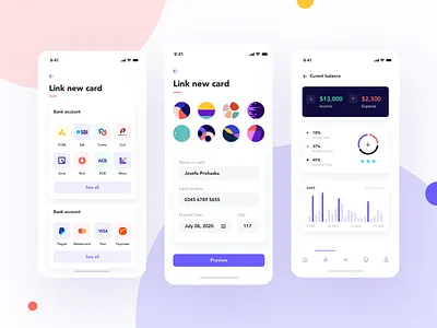 Krixi Wallet UI Kit bank app bank card banking banking app chart clean ui finance finance app fintech home navigation bar sign in statistics tab bar ui ui design ui kit ui ux wallet wallet app