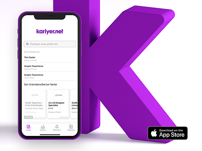 Kariyer.net Branding & Native App 3d android animation app application branding interaction ios ios app ios app design isometric job job application jobs kariyer kariyer.net logo search ui ux