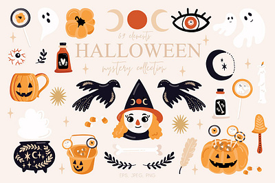 Halloween Mystery Collection blog branding card collection collections design elements graphic elements greeting card halloween halloween bash halloween design halloween flyer halloween party illustration mystery sticker textile vector wrapping paper