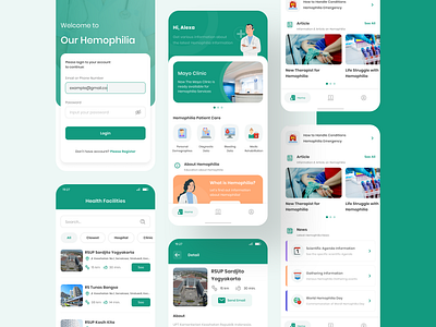 Health App for Hemophilia | UI Design Mobile App article clinic design doctor figma green health health app healthcare hospital illustration minimalist mobile app mobile ui patient ui ui design uiux ux