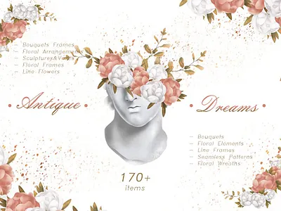 ANTIQUE DREAMS Flowers & Leaves Pack antique antique dreams bouquet clipart design floral floral clipart floral elements floral flowers floral wreath flowers frames graphic design illustration illustrations leaves leaves pack line frames seamless patterns vector
