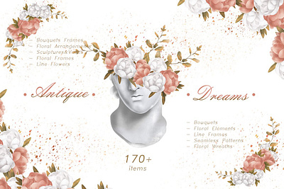 ANTIQUE DREAMS Flowers & Leaves Pack antique antique dreams bouquet clipart design floral floral clipart floral elements floral flowers floral wreath flowers frames graphic design illustration illustrations leaves leaves pack line frames seamless patterns vector