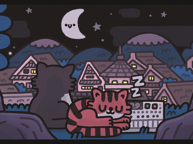 night chill by catbeats animated gif animation cat catbeats chill cute doodle fun illustration japanese kawaii moon night shelby cinca sleep zzz