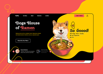 Doge House of Ramen UI + Digital Painting concept design desktop dog landing page painting ramen restaurant ui