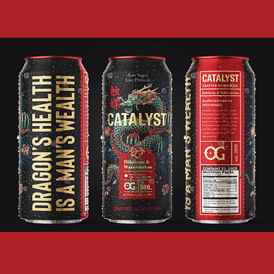 Catalyst Crafted Kombucha bottle can can design dragon drinks illustration irezumi irezumi design japanese kombucha kombucha packaging oriental package design packages packagingdesign ryu shodo tattoo tattoo design tattoos