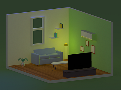 living room night dribbble 3d 3d art 3d artist c4d cinema 4d design illustration isometric art isometric design isometric illustration living room livingroom night redshift redshift3d