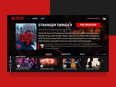 Netflix Strangers Things Page Redesign app branding design flat graphic design logo ui ux web website