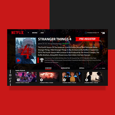 Netflix Strangers Things Page Redesign app branding design flat graphic design logo ui ux web website