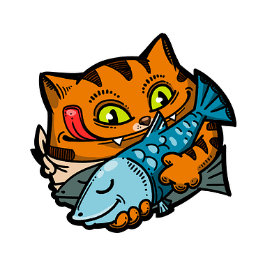 CatFish pin art badge cartoon cat character design fantasy fish kokomba pin sticker