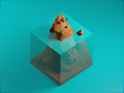 Desert Island 3d art blender blender3d cacti cactus desert illustration isometric low poly minimal rock