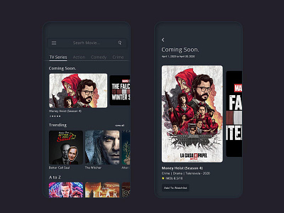 Coming soon Movie App Screen app app design design money money heist ui ui ux ui design user interface user interface design userinterface