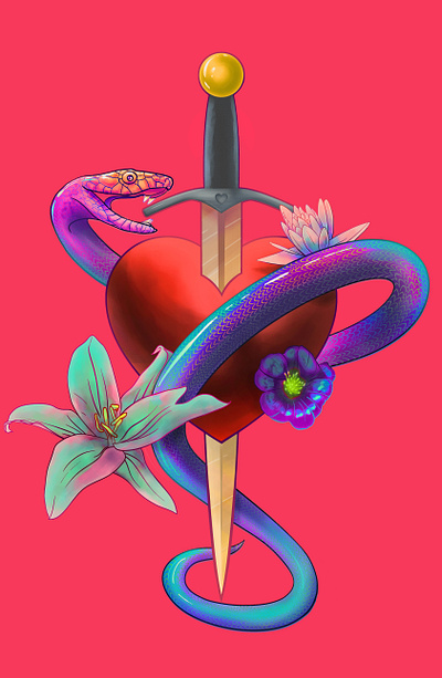 Let your love lift you up dagger heart illustration illustration art illustrator medical illustration medicine snake valentines day