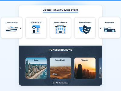 Virtual Reality Tours agency website automotive blues destinations entertainment hotel icon design iconography icons illustration ui website yacht