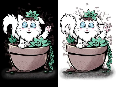 Do you want to play with me? affinity animal black white blue eyes cat cute design funny graphic design illustration kawaii pet plants play succulent wacom intuos white