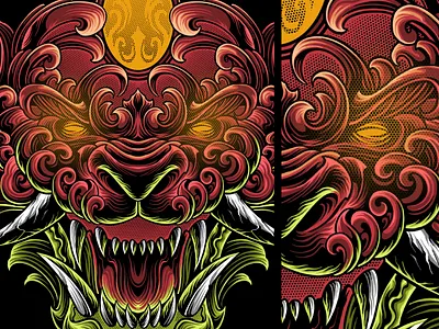 lion ornament art artwork design drawing forsale graphic graphic art illustration illustrator japan ornament