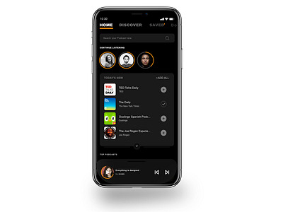 Podcast Concept UI app branding dark dark mode dark theme design iphone minimalist multicolor new design player player card podcast