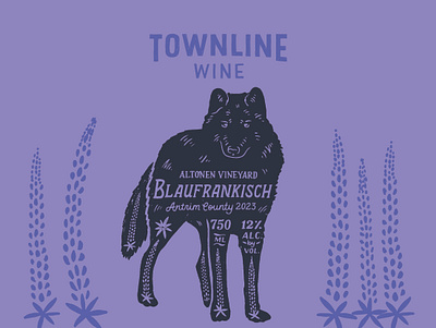 Townline Wine Blaufrankisch animal blaufrankisch branding floral flowers hand drawn hand lettering illustration label design lake michigan lettering local lupine michigan native orchard typography wine label winery wolf