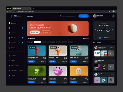 NFT Dashboard dark mode dark nft dashboard dashboard design minimal modern nft nft dashboard ui ux