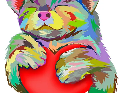 A Colorful Cat With A Heart adobe photoshop animal cat cats color colorful cute cute art design drawing feline heart illustration love pet