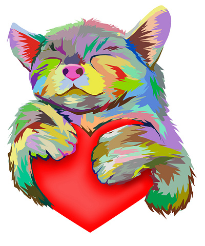 A Colorful Cat With A Heart adobe photoshop animal cat cats color colorful cute cute art design drawing feline heart illustration love pet