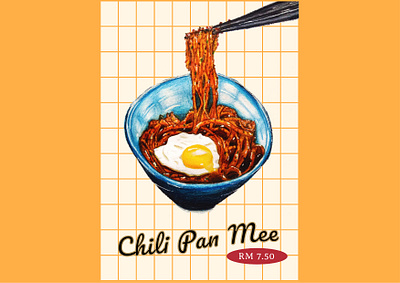 Chilli Pan Mee chilli pan mee color pencils design food food illustrator graphic graphic art graphic design illustration illustration art illustrator indonesia malaysia poster poster art poster design traditional art traditional illustration vintage watercolor