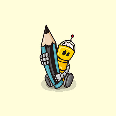 STUDY ROBOT 3d background blue business cartoon character cute cyborg design graphic icon illustration isolated object pencil robot symbol technology toy white