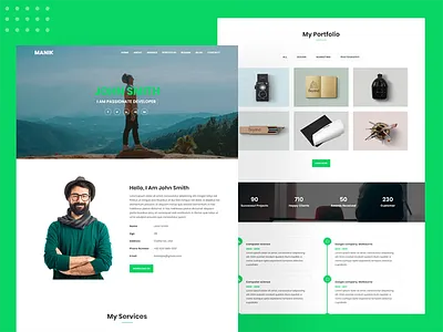 Manik Personal Portfolio HTML Template bootstrap bootstrap template bootstrap4 branding clean corporate creative design freelancer illustration landing page design minimal modern design nice person personal branding personal project portfolio page portfolio website responsive design resume