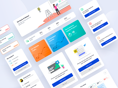 Dashboard UI Components accessories cards ui components dashboad design elements graph illustraion popup profile scheduler status typogaphy ui ux web