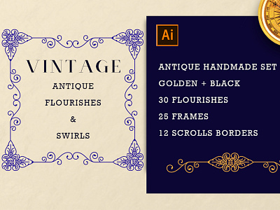 Vintage Antique Borders and Swirls Graphic Pack brand identity branding creative creative design digital illustration illustration invitation logo modern retro stylish trend vector vintage vintage design vintage graphics vintage illustration vintage logo wedding invite