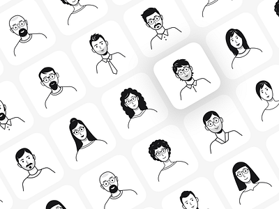 More Characters blackandwhite cards cards ui character characterdesign characters drawing flat graphic grid illustraion illustrations line people team theteam vector