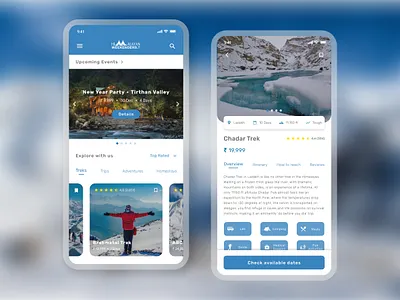 Trekking and Adventure Sports App adventure booking app booking.com figma illustrator india mountains sports travel travel agency travel app traveling trekking ui ux