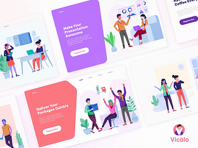 Vicolo Illustrations Kit app character flat gradient header illustration illustrations landing page screen ui