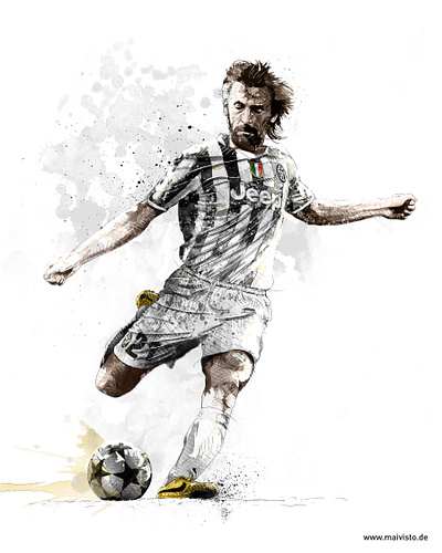 Sport Illustration: Andrea Pirlo digital art drawing illustration ink juventus pencil photoshop pirlo portrait soccer sport wacom watercolor