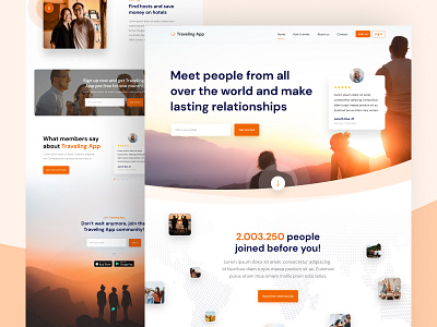 Traveling App - Landing Page Part 2 friends homepage landing landingpage social travel traveling ui ux website