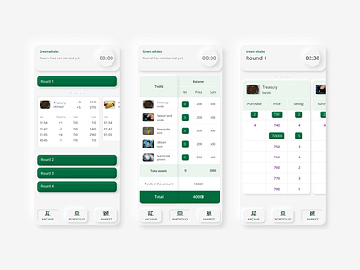 Stock exchange game design exchange game interface mobile navigation neomorphic neomorphism neumorphic neumorphism skeuomorphic skeuomorphism stock tab table timer trading ui ux webdesign