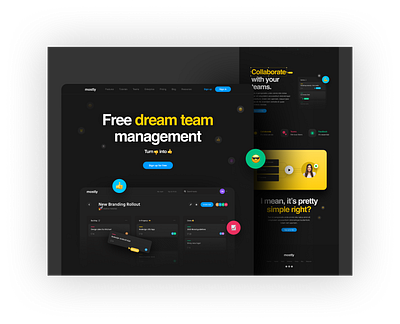 Mostly Team Management agency branding bright dark dark ui dashboad landing list marketing product simple task task management team teamwork todo website