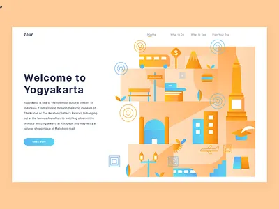 Welcome To Yogyakarta city cta cute home homepage illustration tugu ui vector website website design yogyakarta