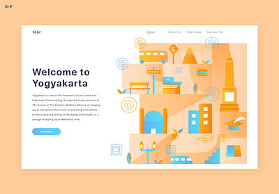 Welcome To Yogyakarta city cta cute home homepage illustration tugu ui vector website website design yogyakarta