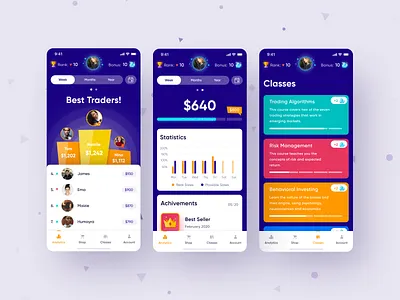 Traders Game App achievements app chart classes competition gamification ios leaderboard progressbar skills ui ux